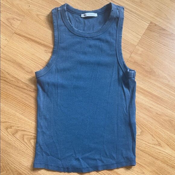 Zara Blue Sleeveless Tank Top Ribbed Size Medium - Picture 1 of 4